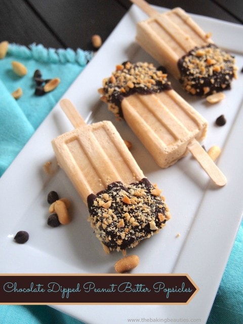 Chocolate Dipped Peanut Butter Popsicles | The Baking Beauties