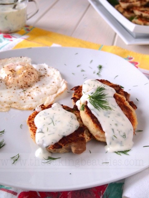 Healthy Gluten Free Mashed Potato Pancakes with a Creamy Lemon Dill Sauce | The Baking Beauties