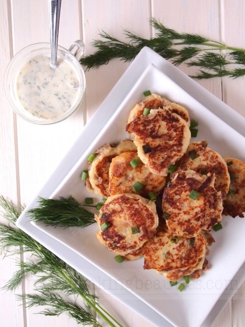 Healthy Gluten Free Mashed Potato Pancakes with a Creamy Lemon Dill Sauce | The Baking Beauties