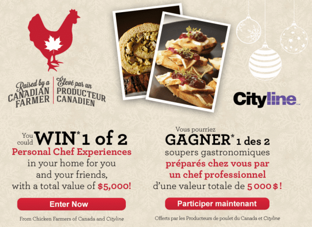 Win 1 of 2 Personal Chef Experiences from Chicken Farmers and Cityline